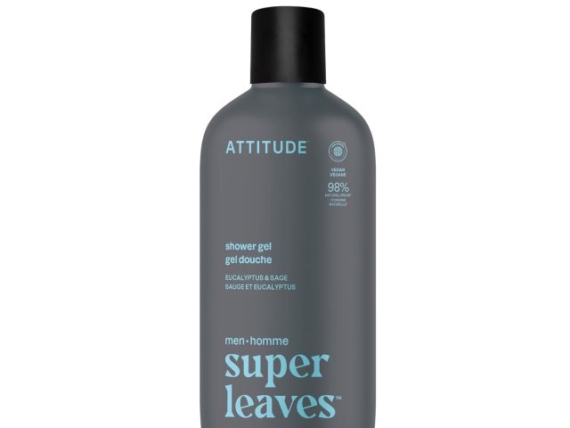 Photo of gray ATTITUDE Super Leaves men's shower gel bottle with black cap