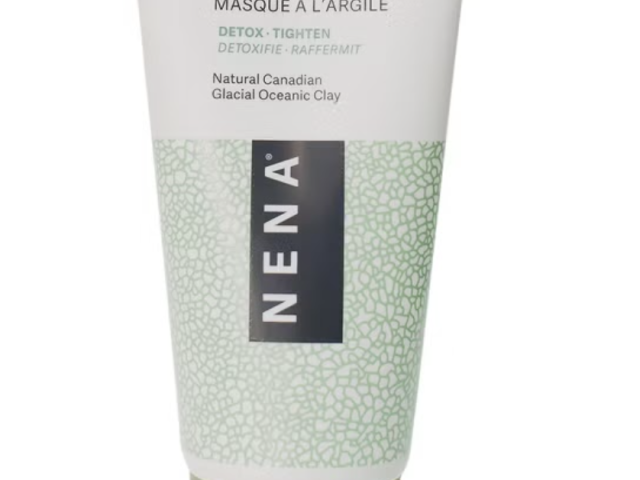 Photograph of NENA clay mask tube, white top and green patterned lower half