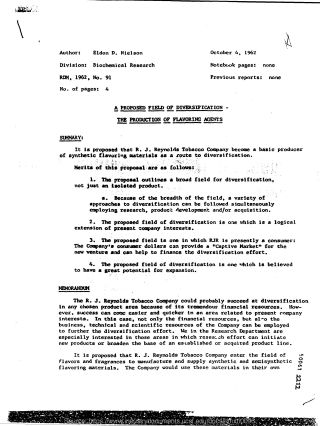 Scanned memo titled 'Production of Flavoring Agents', Oct 4, 1962