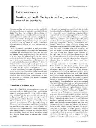 Scanned journal page titled Invited commentary: Nutrition and health, two columns of text