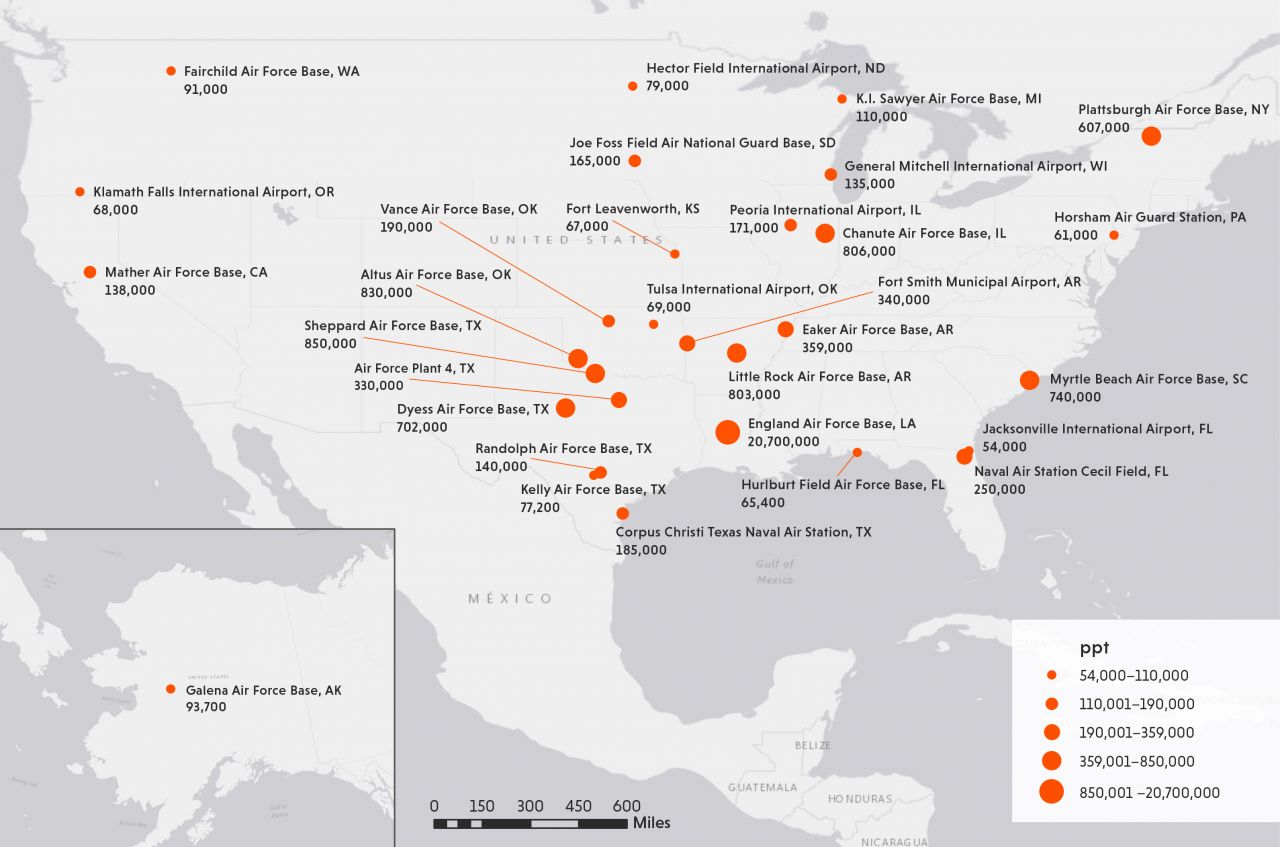PFAS on miltary base map