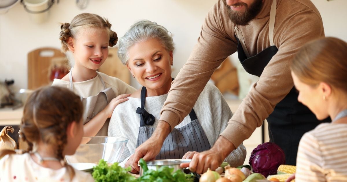 Family preparing veggies