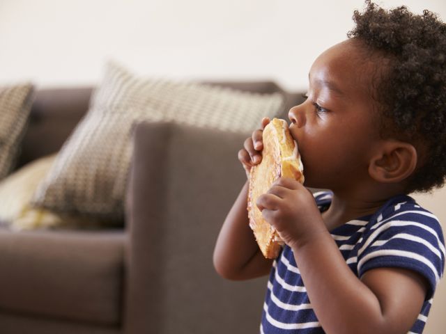 Kid eating grilled cheese