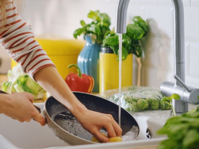 Woman cleaning dishes