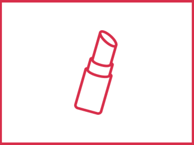 Simple red outline of a lipstick tube on a black background.