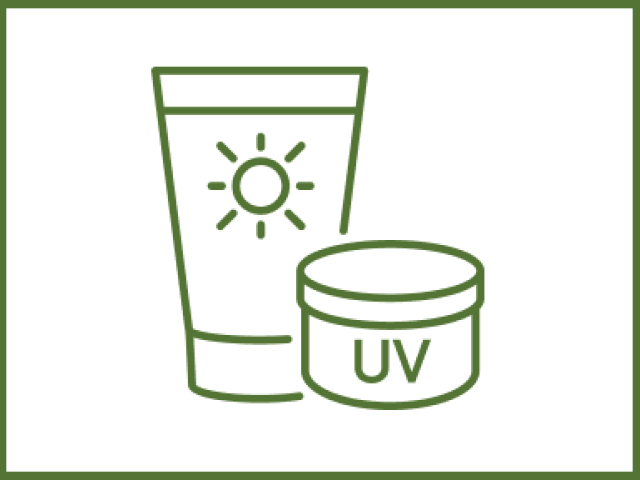 Sunscreen tube with a sun icon next to a circular jar labeled "UV."