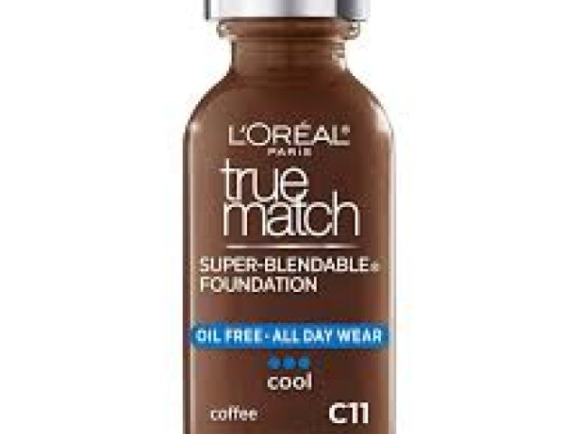 Bottle of L'Oréal True Match foundation in shade Coffee, 30ml, with a light brown color.