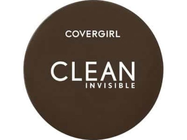 Round compact with "COVERGIRL" and "CLEAN INVISIBLE" printed in white text on a dark background.