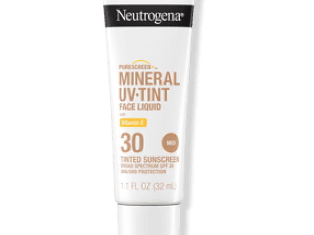 White tube of Neutrogena tinted sunscreen with SPF 30, labeled "Mineral UV Tint."
