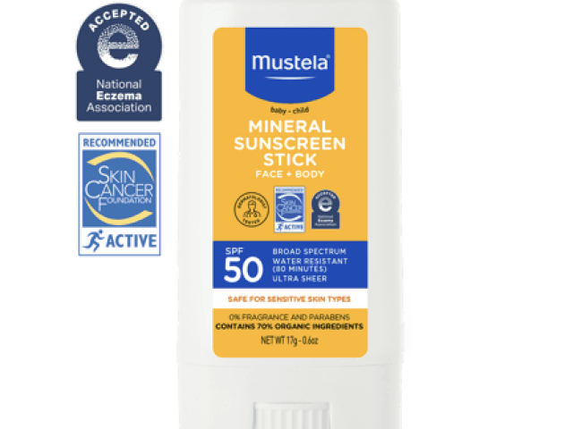 Mustela Mineral Sunscreen Stick, Face and Body, SPF 50