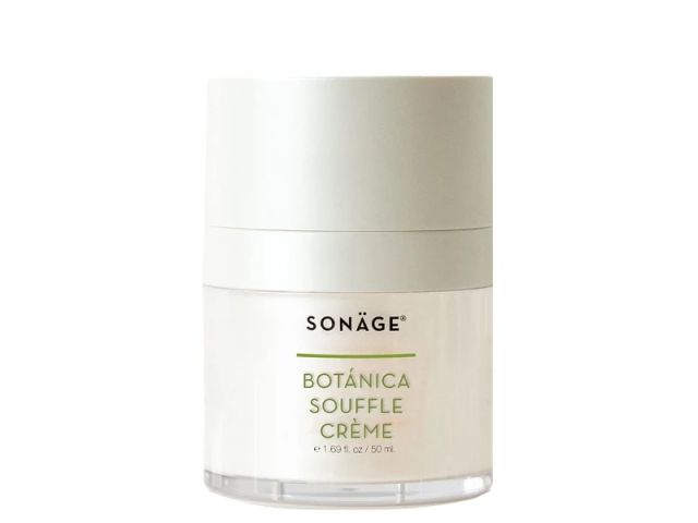 White jar of SONÄGE Botanica Souffle Crème with a light green label.
