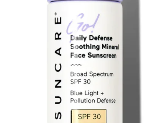 Tube of Solarasuncare soothing mineral face sunscreen, SPF 30, with a lavender cap.