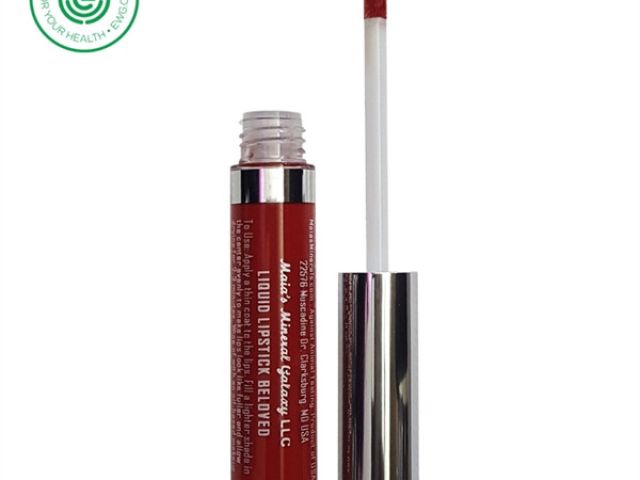 Red liquid lipstick in a sleek tube with a wand applicator.