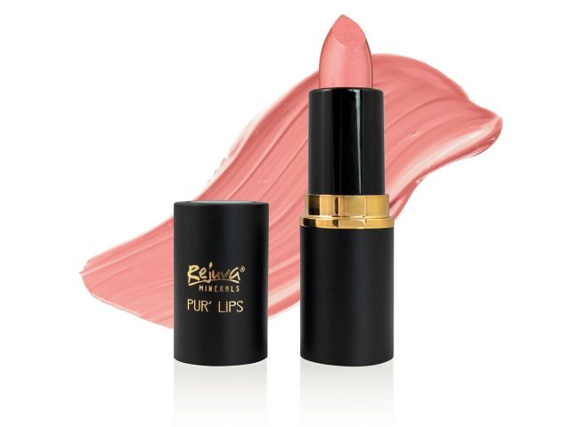 Pink lipstick tube with a slightly raised bullet beside a swatch of pink color.