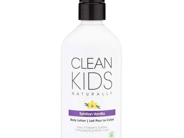 Product photo: white pump bottle of CLEAN KIDS Tahitian Vanilla body lotion