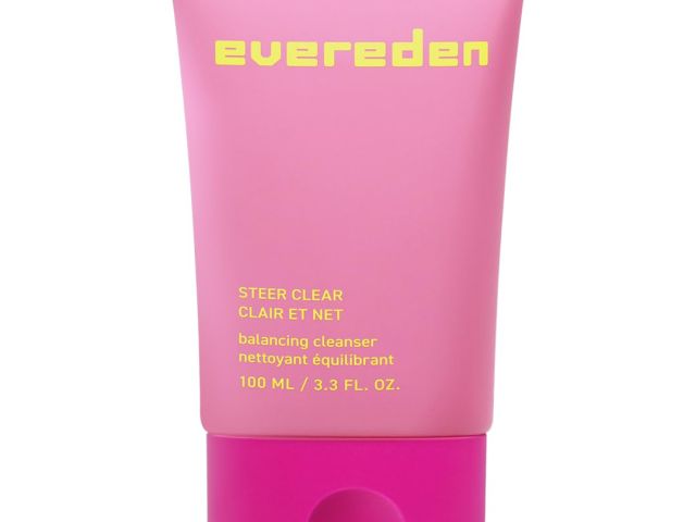 Photograph of pink Evereden balancing cleanser tube with yellow logo