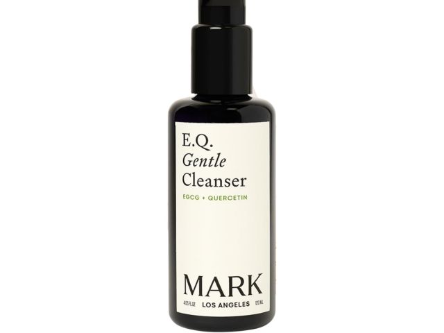 Product photo: black pump bottle labeled 'E.Q. Gentle Cleanser' by MARK Los Angeles