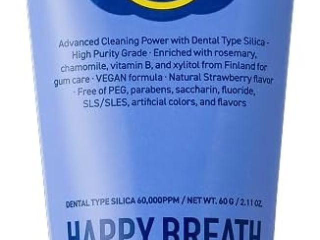 Product photo: blue toothpaste tube labeled "Pumpkin" Happy Breath Tooth Gel