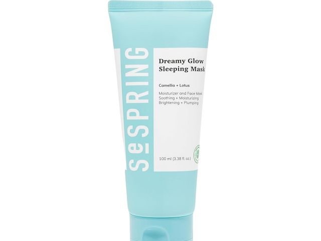 Photo: light blue SeSPRING tube labeled Dreamy Glow Sleeping Mask