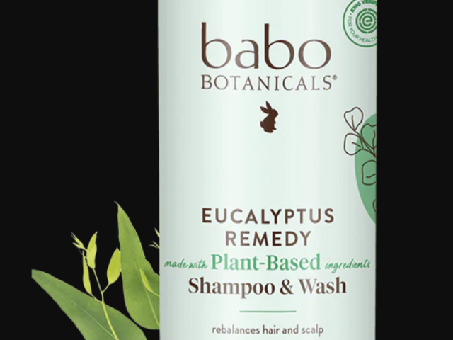Photo: Babo Botanicals Eucalyptus Remedy shampoo &amp; wash bottle with pump and eucalyptus sprig