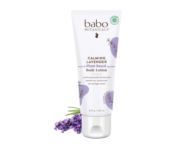 Photo: Babo Botanicals Calming Lavender body lotion tube with lavender sprig
