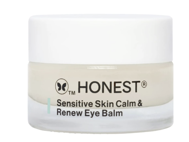 Photograph of HONEST Sensitive Skin Calm &amp; Renew Eye Balm jar with white lid