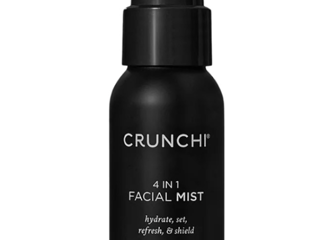 Matte black Crunchi 4-in-1 facial mist spray bottle, product photograph