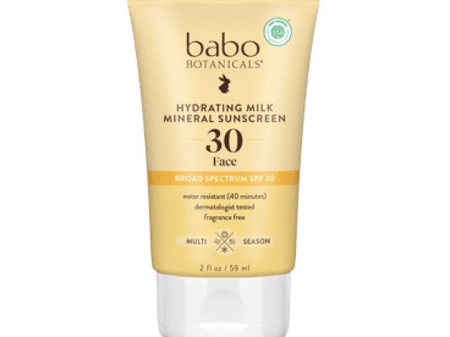 Babo Botanicals Hydrating Milk Mineral Face Sunscreen Lotion, SPF 30