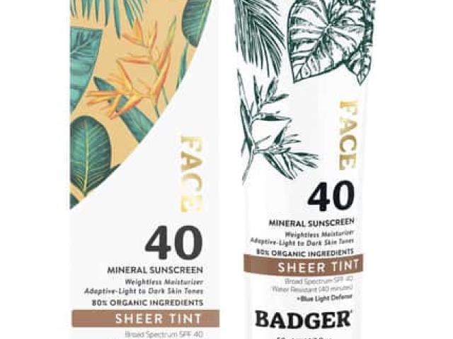 Badger Tinted Face Mineral Sunscreen, Sheer Tint, SPF 40