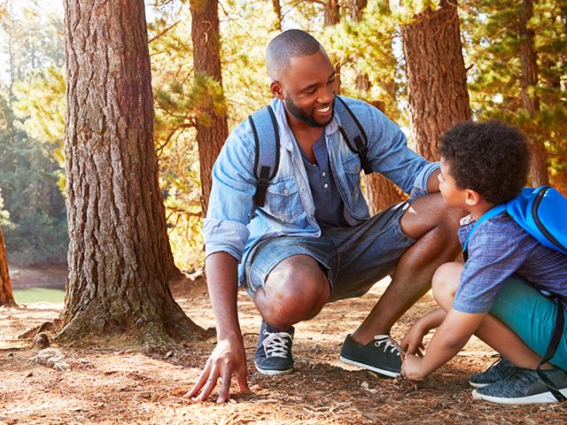Father and son in the woods