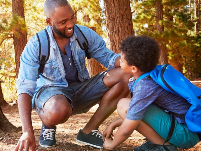 Father and son in the woods