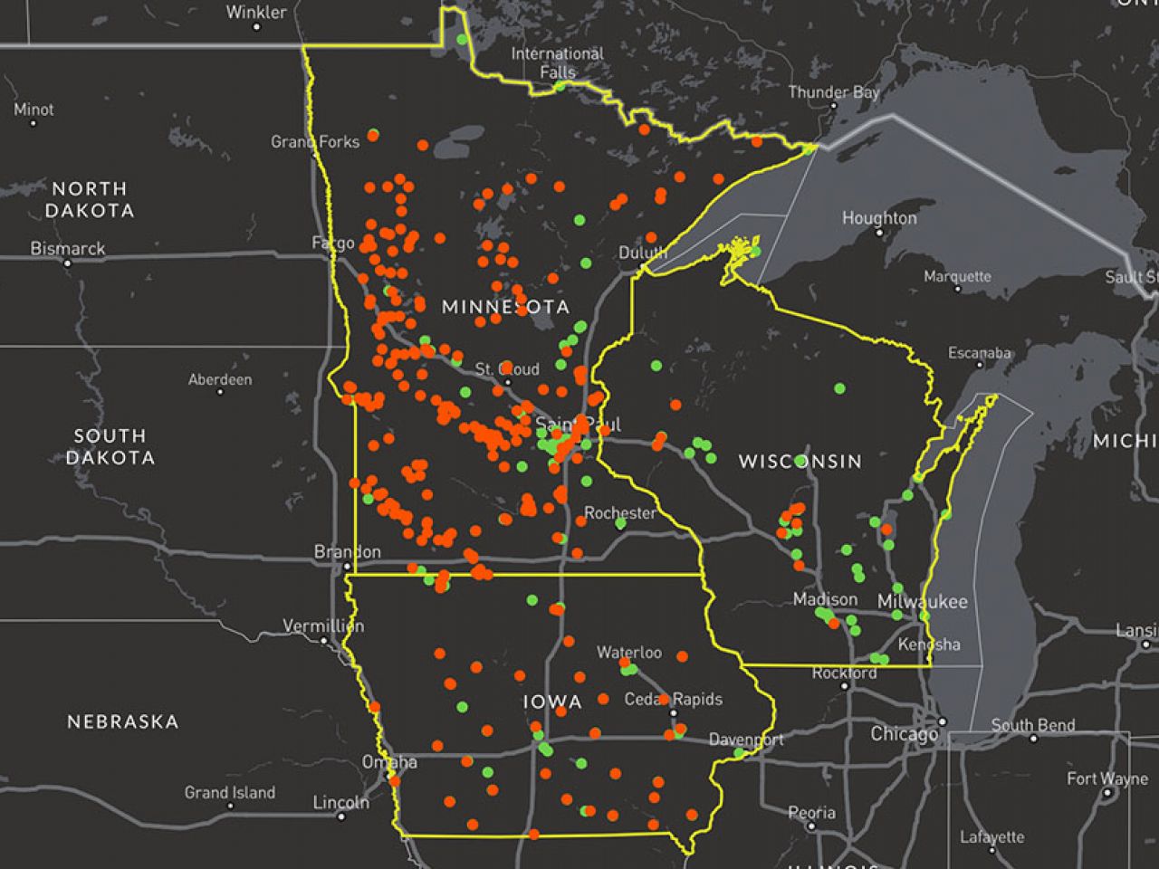 Upper midwest algae map