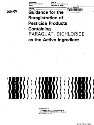 EPA cover with logo: reregistration guidance for paraquat dichloride, black wavy band