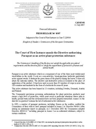 Scanned court press release with court emblem and headline annulling paraquat authorization