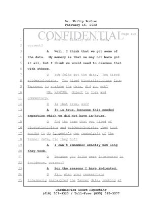 Scanned transcript page dated Feb 16, 2022 with large "CONFIDENTIAL" watermark