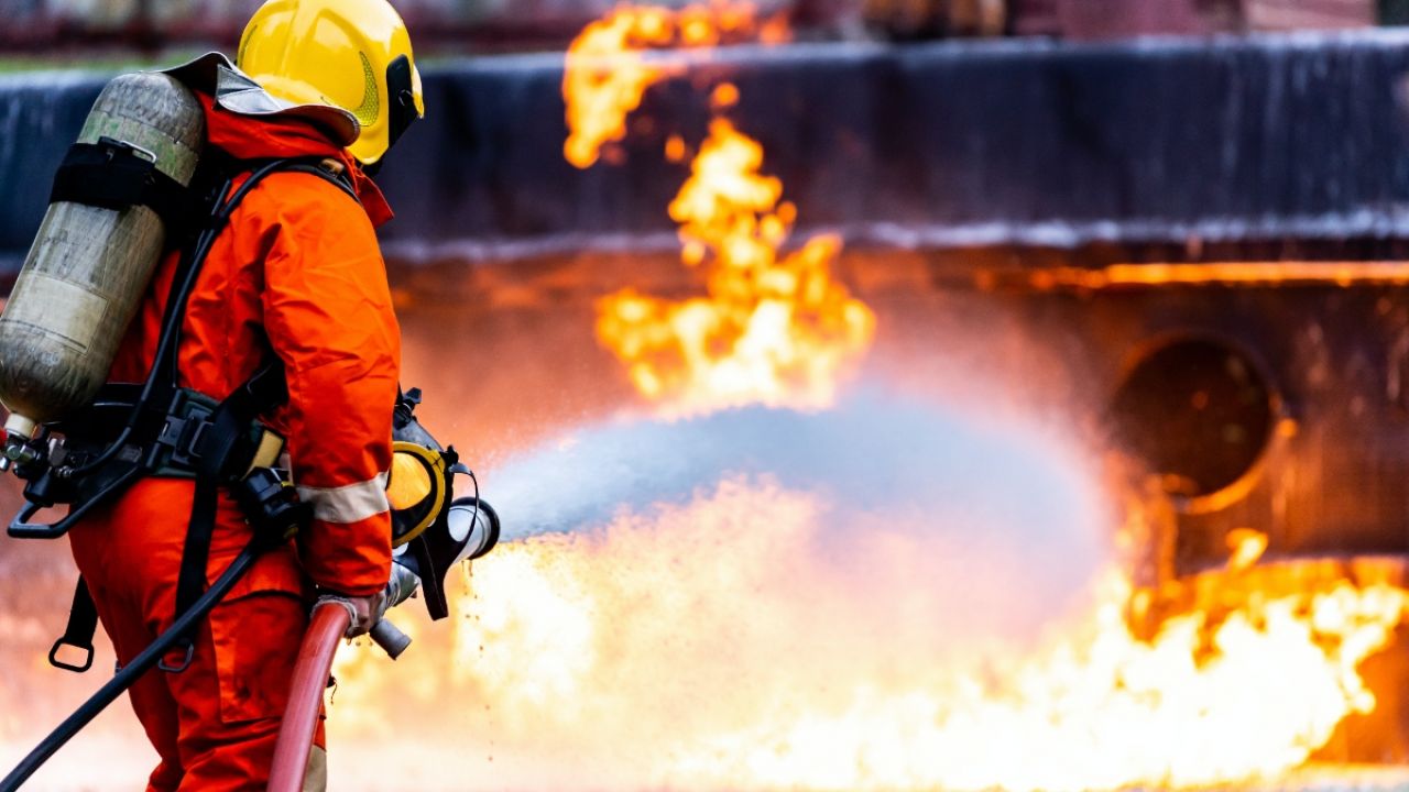 Firefighter fighting fire