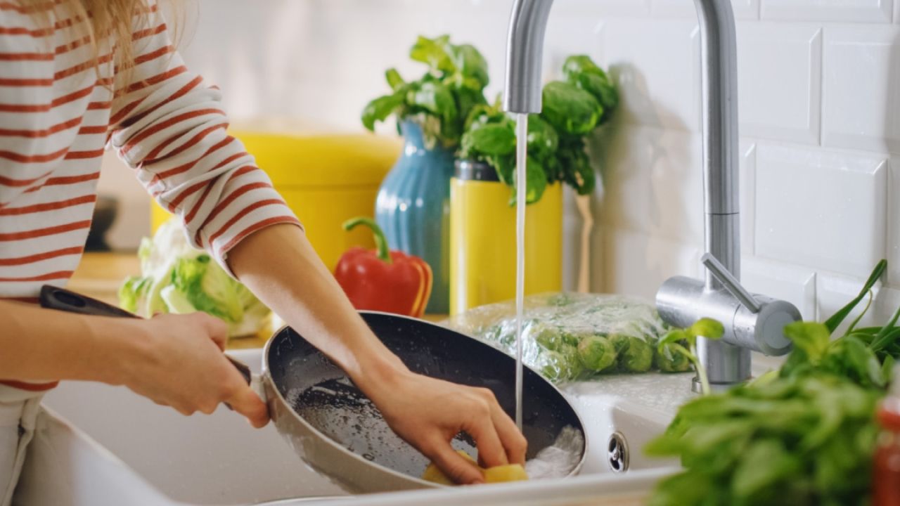 Woman cleaning dishes