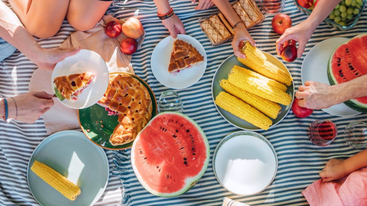 Group having a picnic