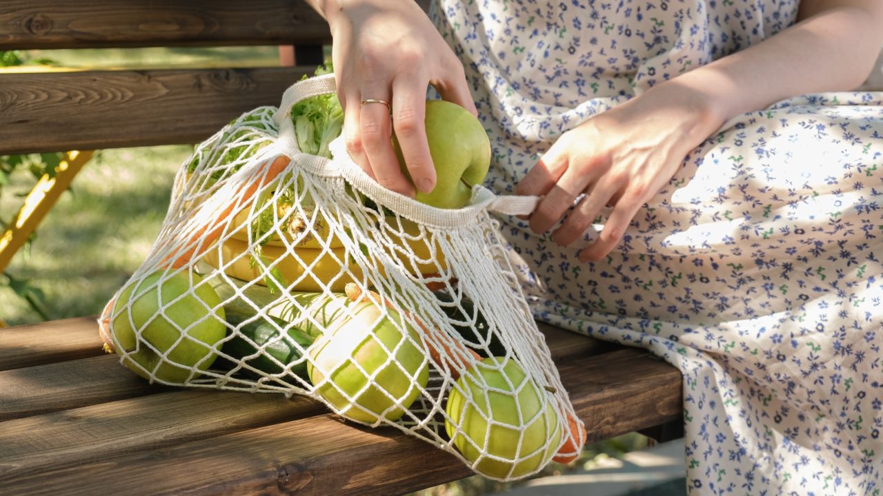A bag of green apples