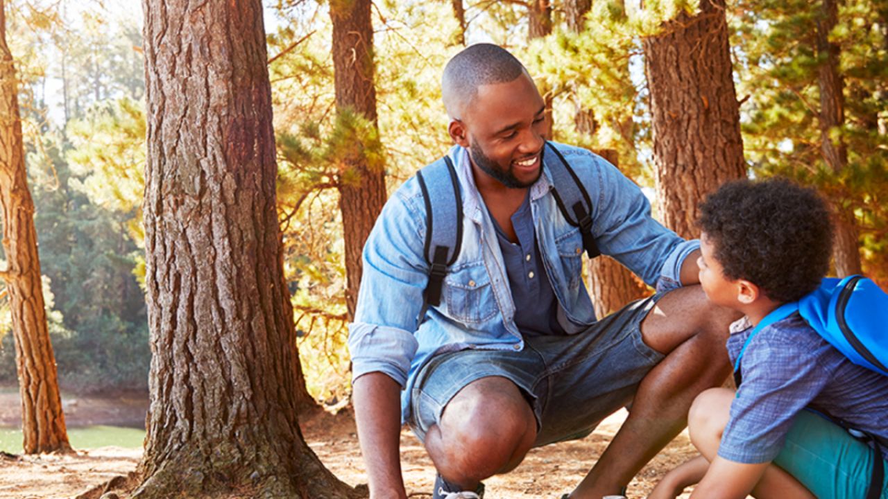 Father and son in the woods