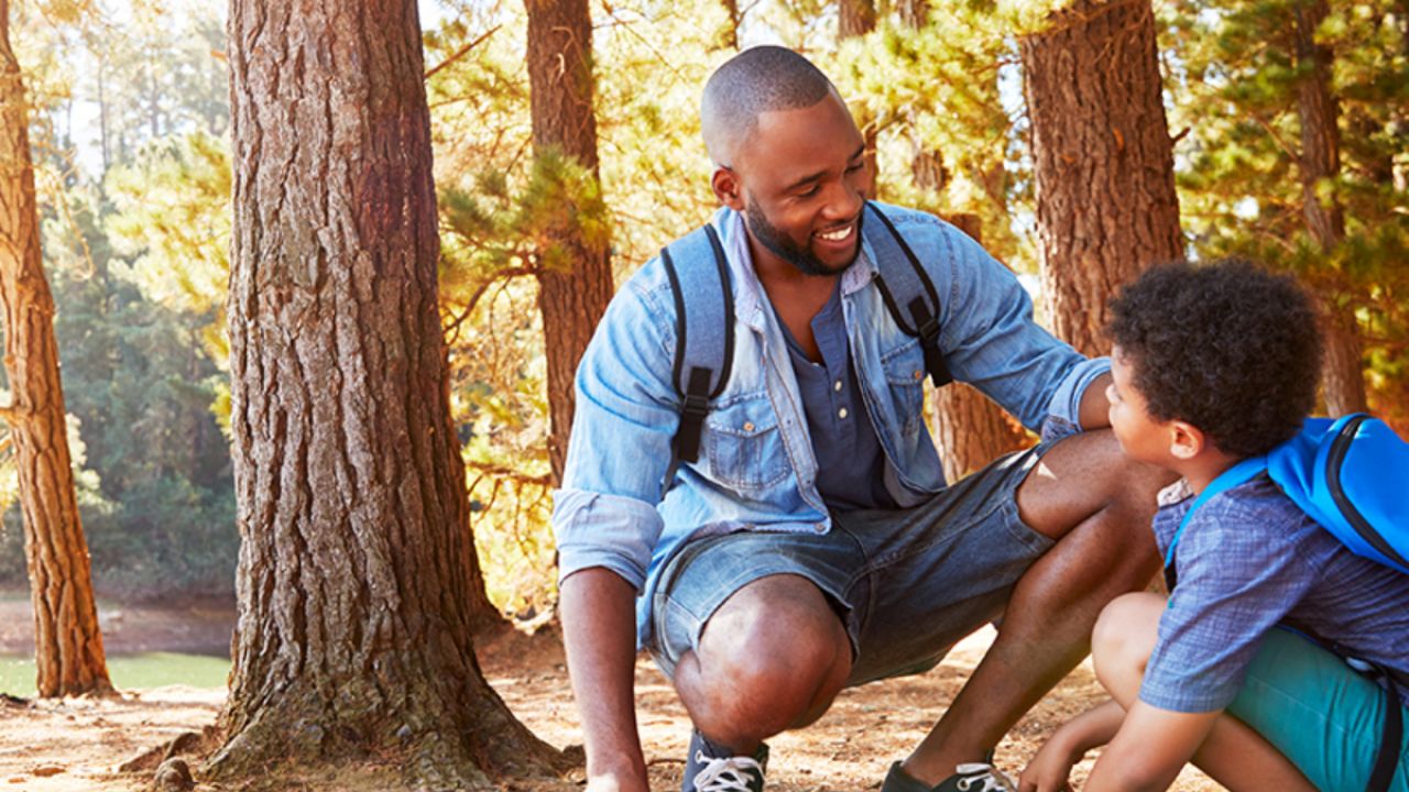 Father and son in the woods